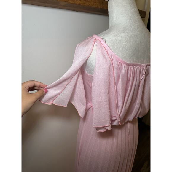 Vintage 1970s Bridesmaid Prom Rose Pleated Maxi Disco Gown Boho Dress Size M/L - Picture 5 of 7